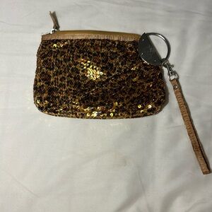 Lulu Wristlet, Cheetah/Leopard Print with Black/ Gold sequins